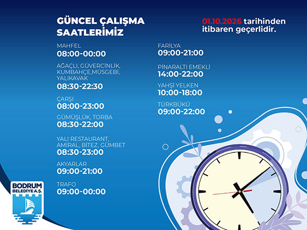 Bodrum Belediyesi kafelerinin çalışma saatleri güncellendi, Ekim 2026
