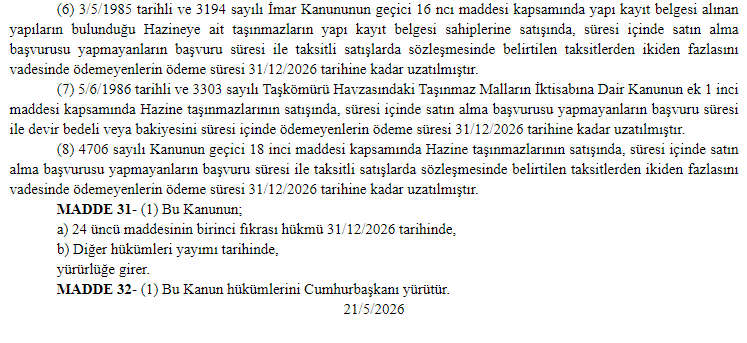 Resmi Gazete, Kat Müliyeti Kanunu, Mayıs 2026 10