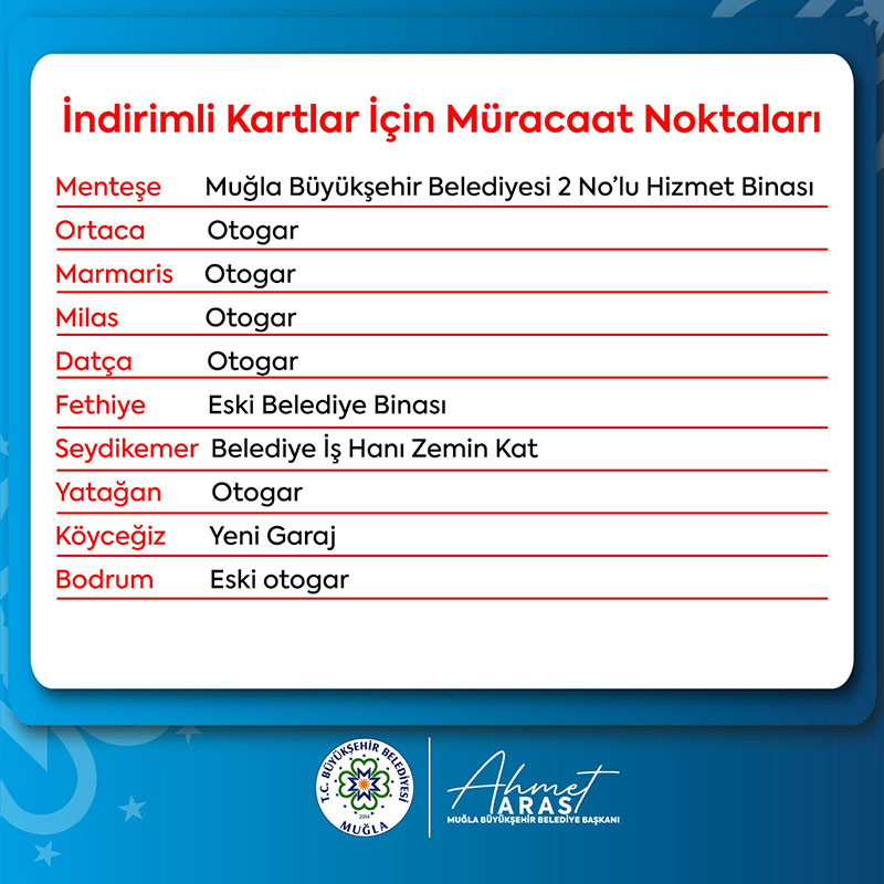 Muğla indirimli seyahat kartı basım noktaları