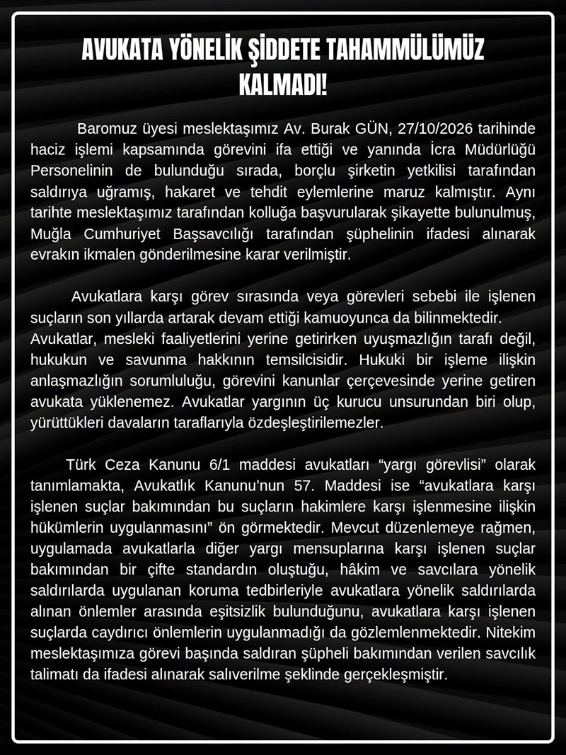 Avukat Burak Gün'e saldırıya kınama, 27 Ekim 2026 1