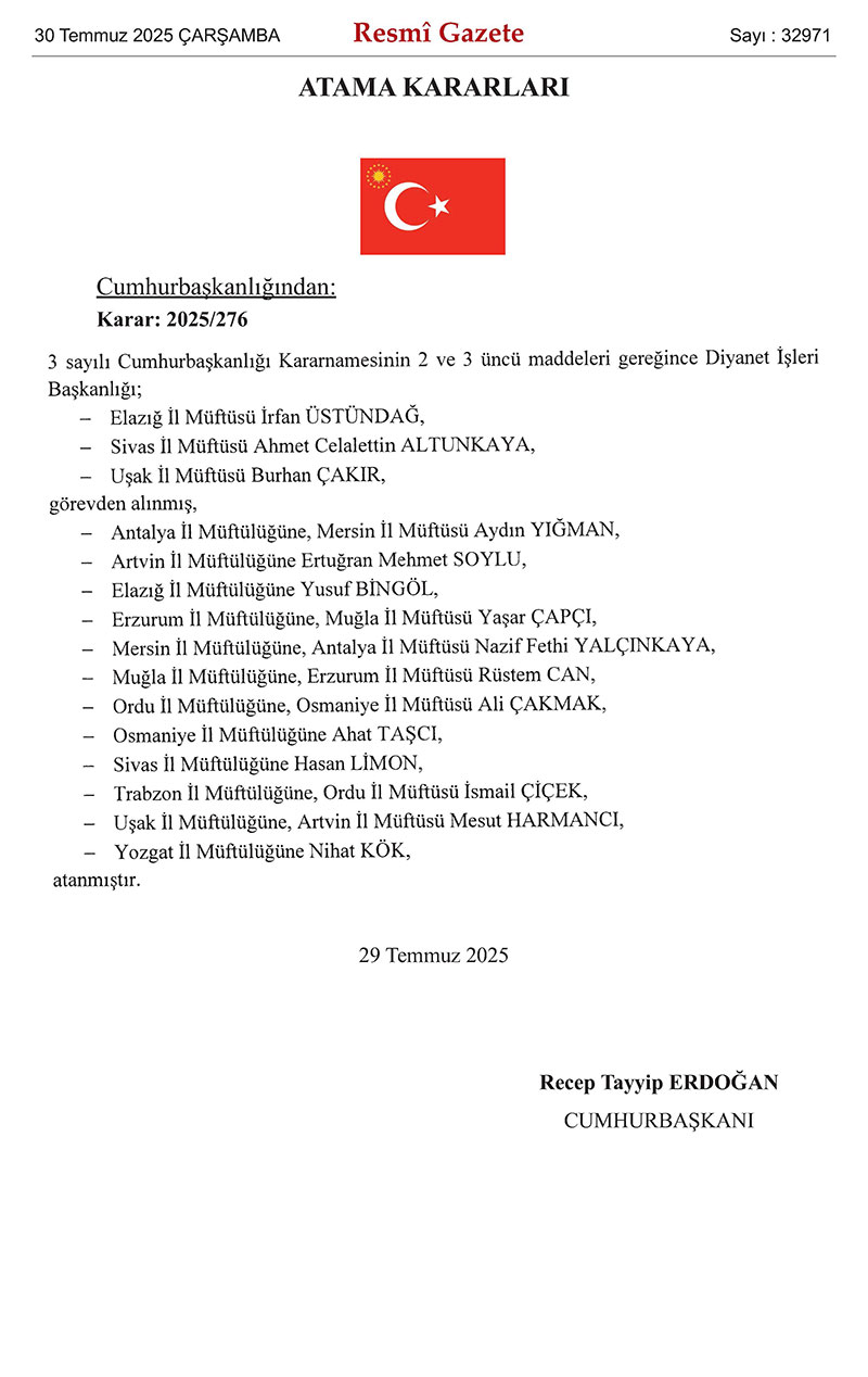 Cumhurbaşkanlığı 2025/276 sayılı Atama Kararı 1