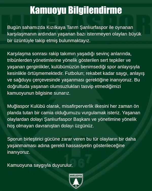 Muğlaspor maç sonu açıklaması, 19 Nisan 2026