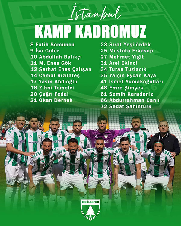 Beyoğlu Yeni Çarşıspor - Muğla spor kampo kadrosu, 25 Mart 2026
