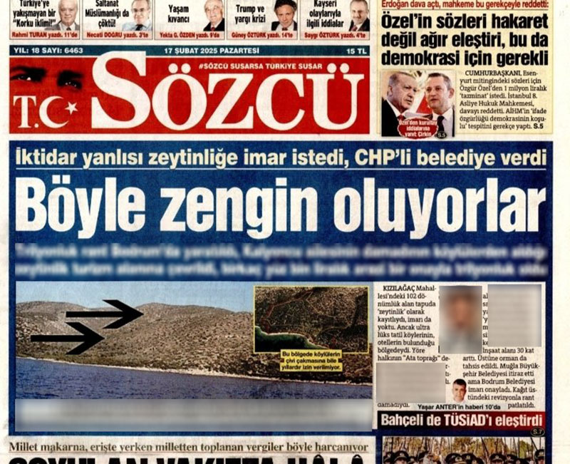 Sözcü Gazetesi ilk sayfa, 17 Şubat 2025