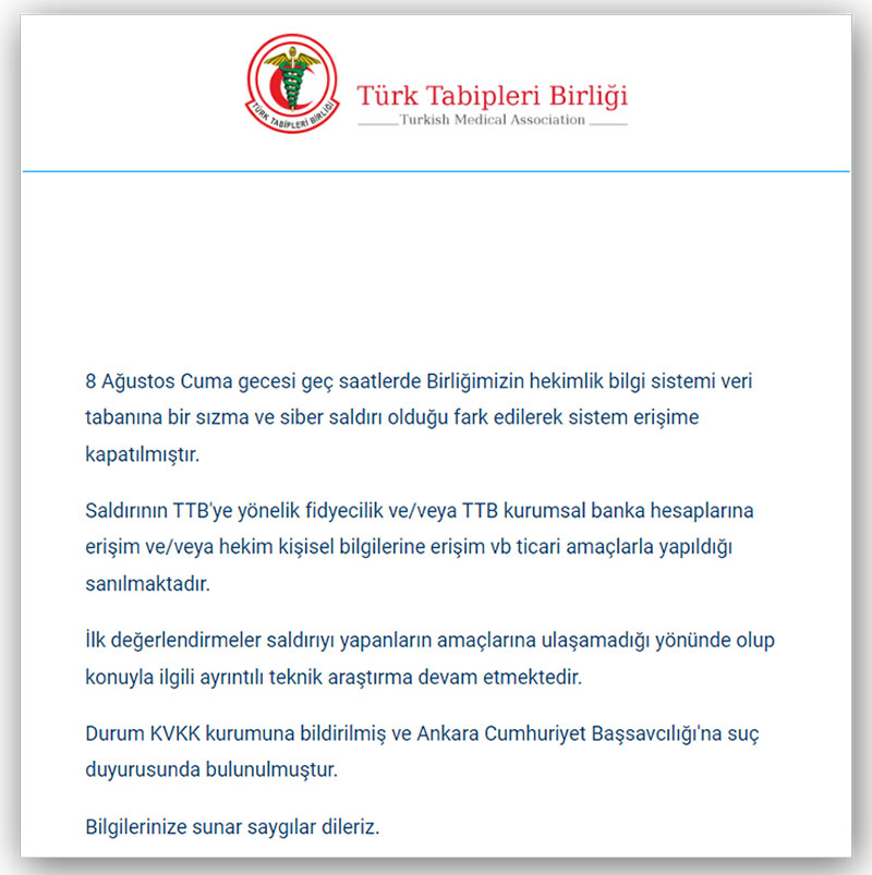 TTB açıklama, Ağustos 2025