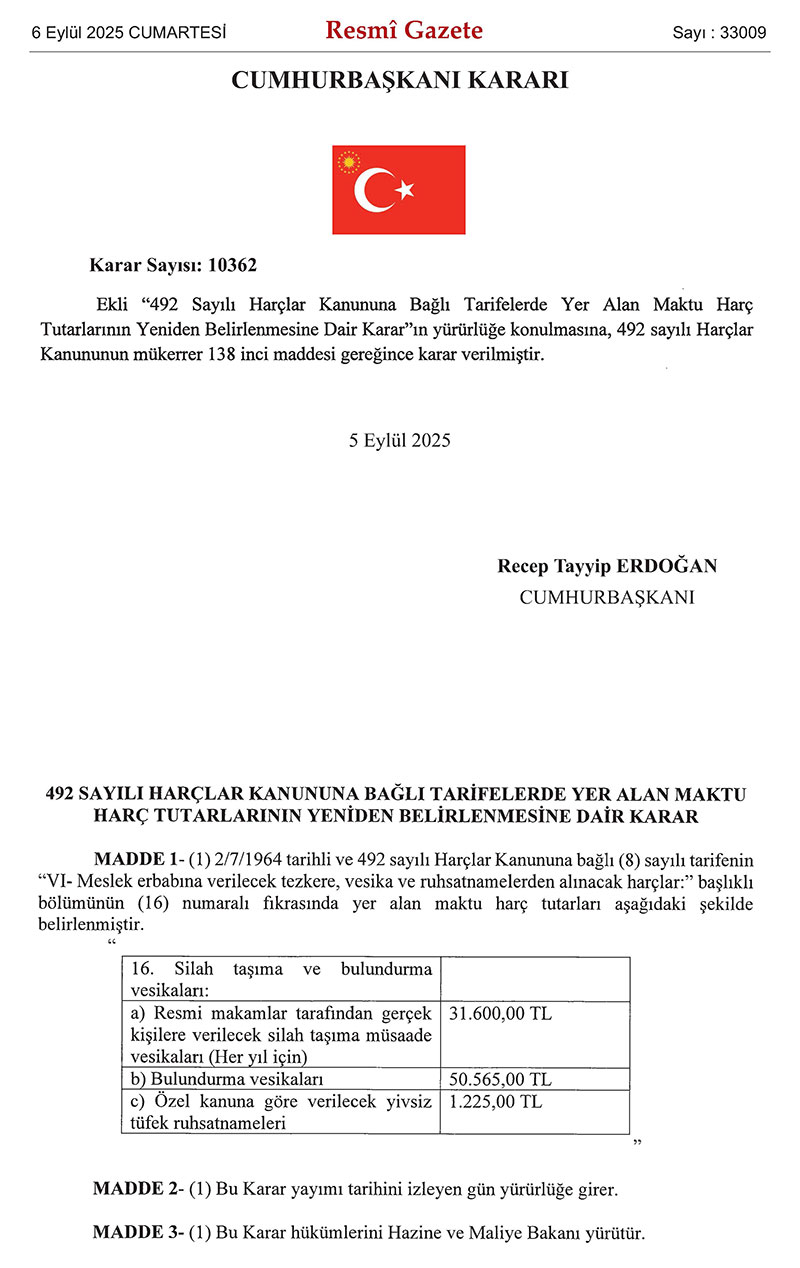 Resmi gazete, 6 Eylül 2025 1