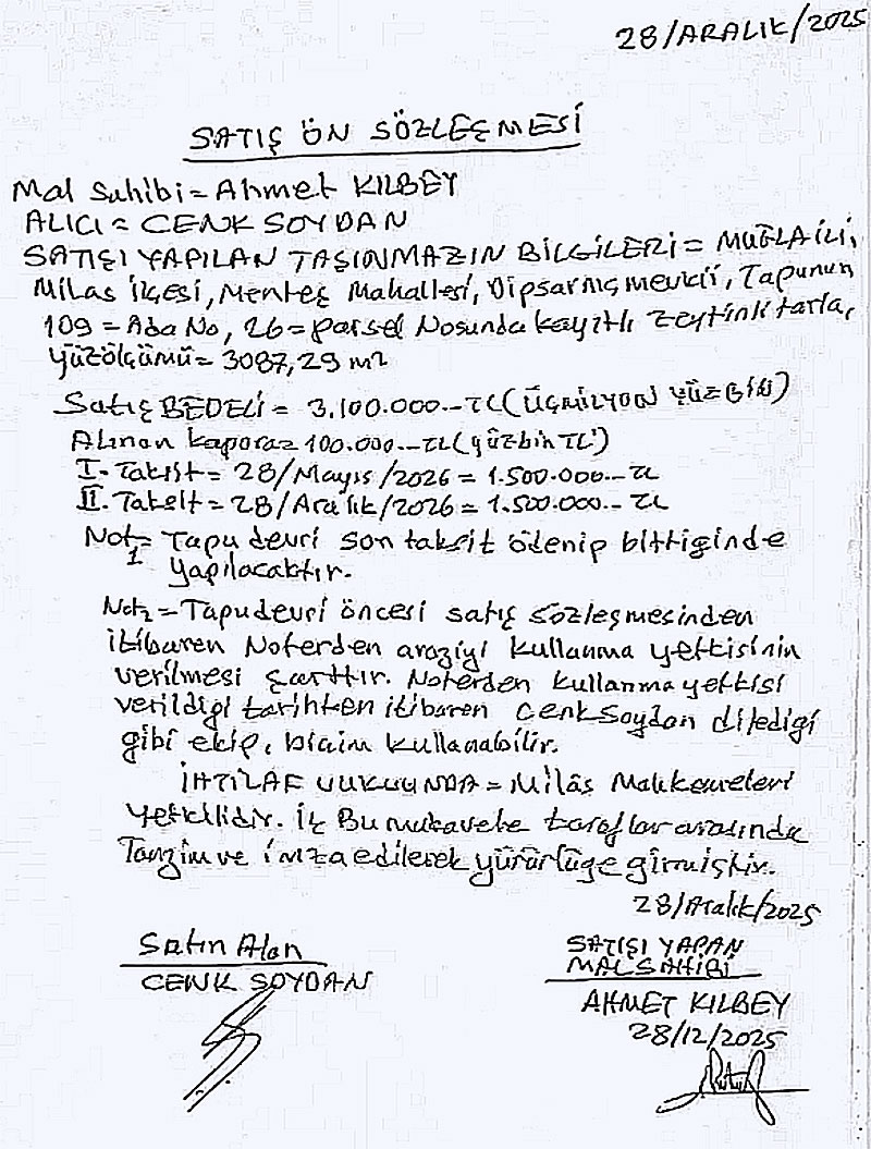 AK Parti Muğla İl Başkanı Cengizhan Güngör, satış sözleşmesi