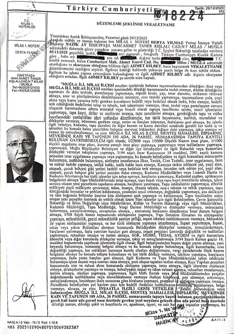 AK Parti Muğla İl Başkanı Cengizhan Güngör, noter vekaletnamesi