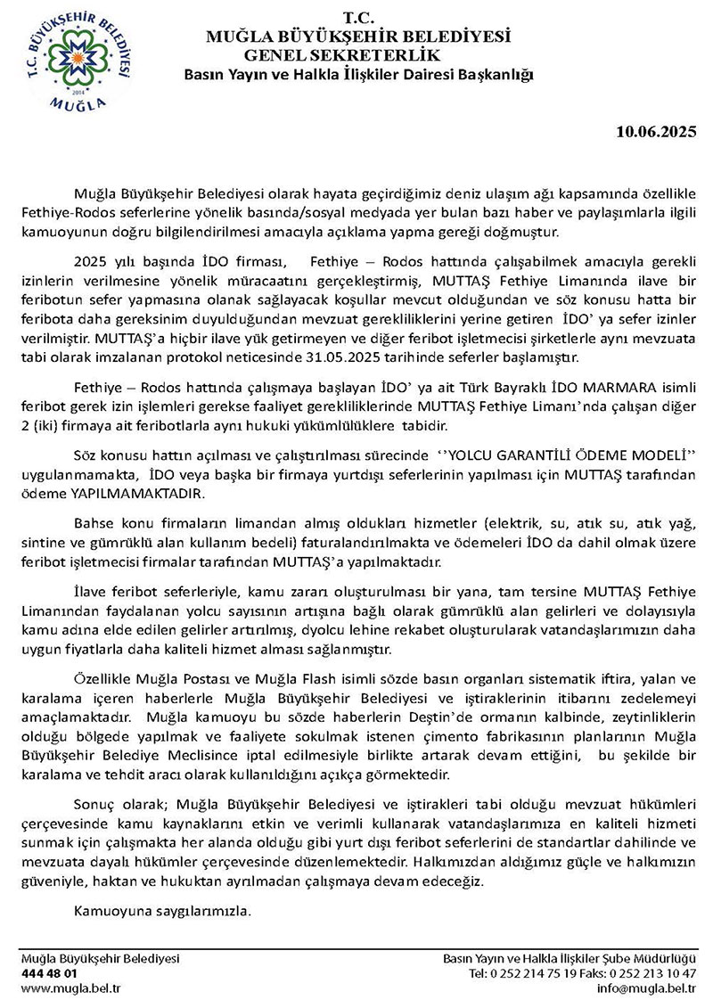 MBB feribot açıklaması, 10 Haziran 2025