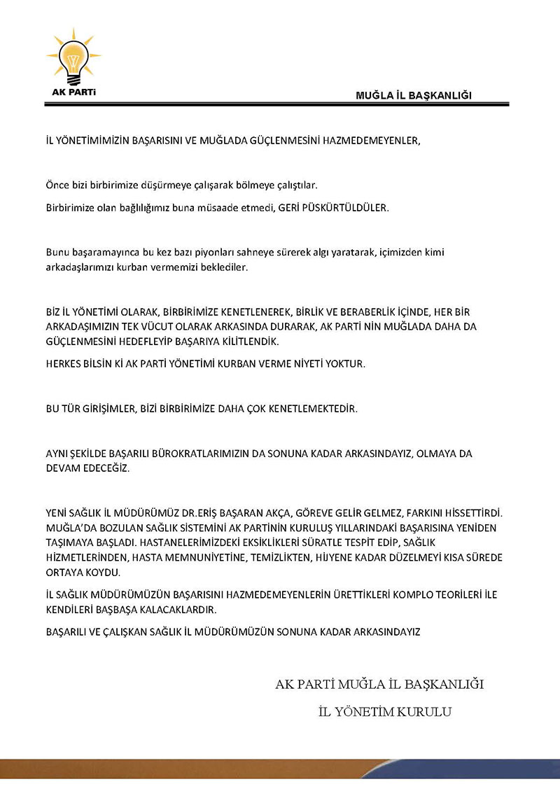 AK PArti Muğla İl Başkanlığı basın açıklaması, 11 Ağustos 2025
