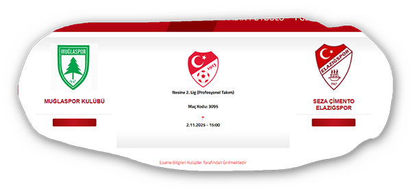 TFF Muglaspor-Elazığspor maç detay sayfası