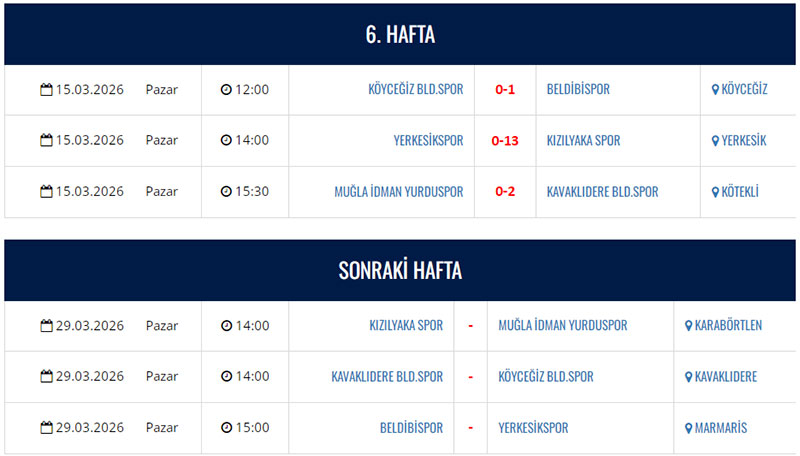 TFF Muğla 2. Amatör Ligi B Grubu fikstür